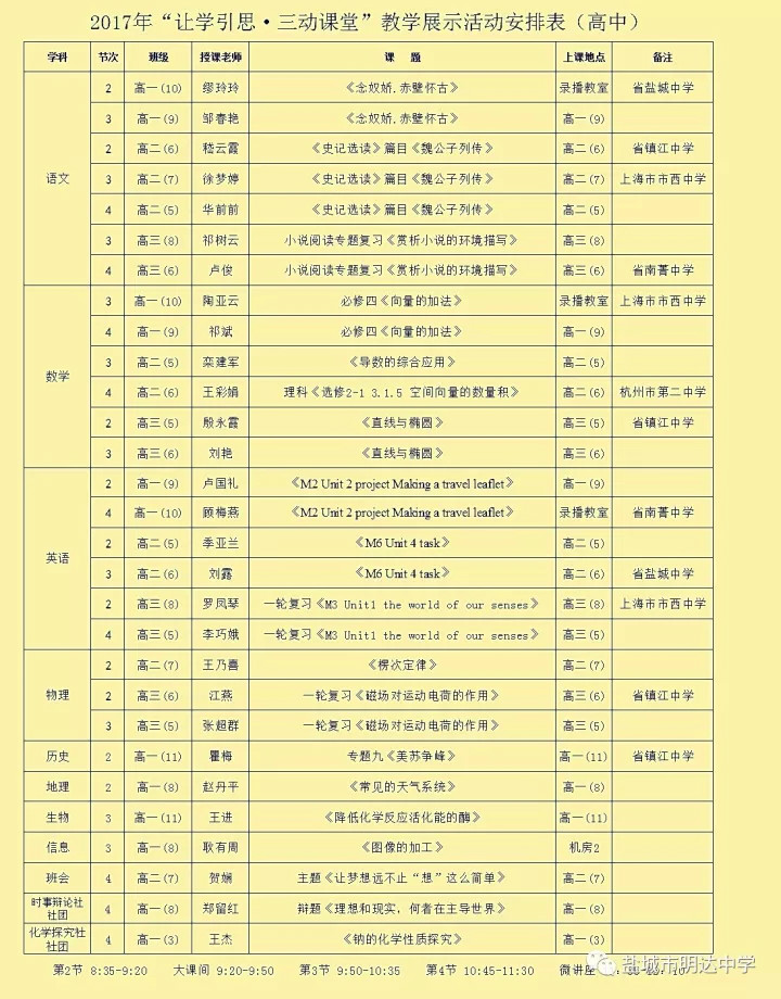 “让我们动起来”——盐城市明达中学第二届“让学引思·三动课堂”教学展示活动